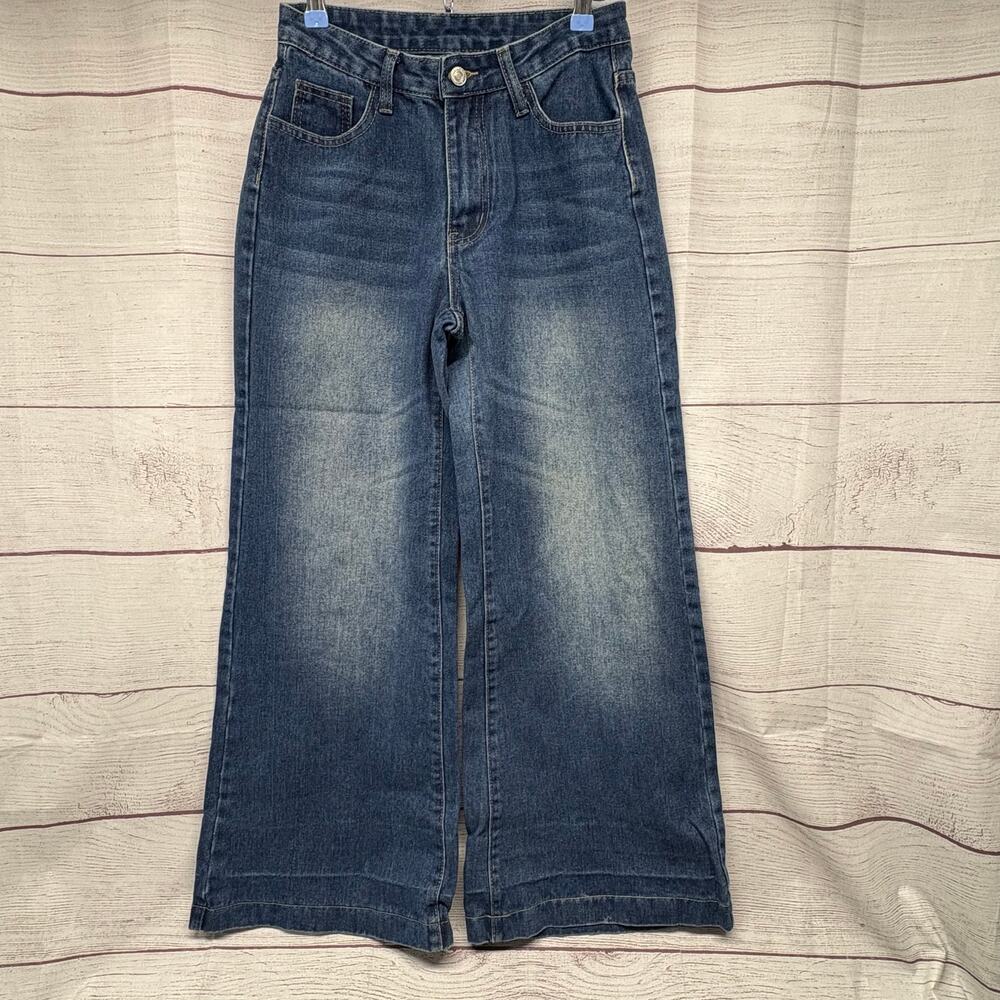 SHEIN Women’s Wide Leg Denim Jeans Size 27 US 4 Dark Wash Boho Streetwear